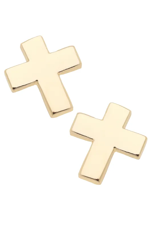Portia Cross Stud Earrings in Shiny Gold sold by Canvas Style