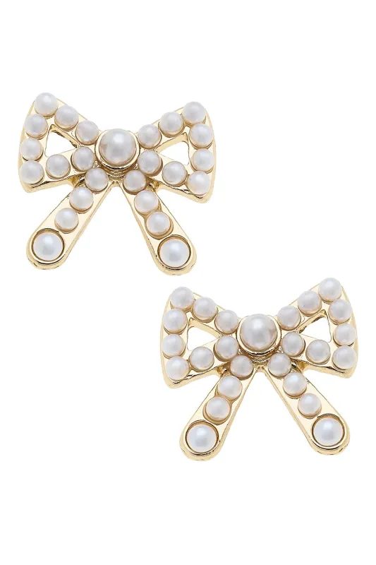 Dawn Pearl Studded Bow Stud Earrings in Ivory sold by Canvas Style