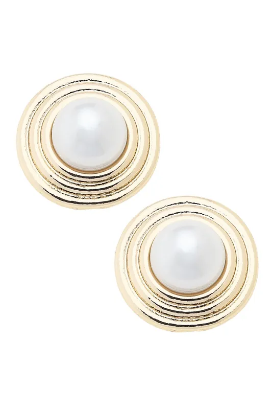 Cooper Caged Pearl Stud Earrings in Shiny Gold made by Canvas Style