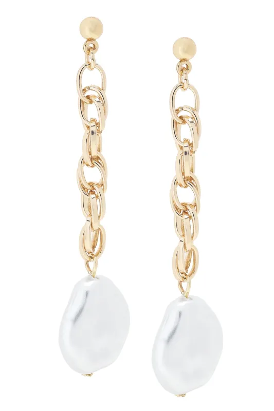 Violetta Baroque Pearl Chain Earrings in Shiny Gold sold by Canvas Style