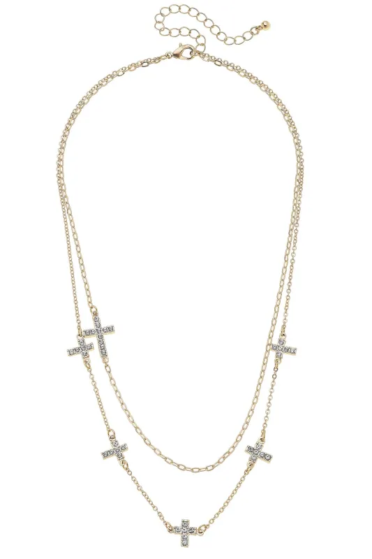 Mabel Pavé Cross Layered Necklace in Shiny Gold sold by Canvas Style
