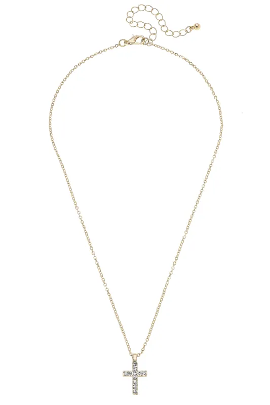 Clara Pavé Cross Necklace in Shiny Gold sold by Canvas Style
