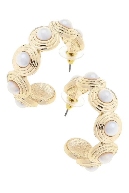 Cooper Caged Pearl Hoop Earrings in Shiny Gold sold by Canvas Style