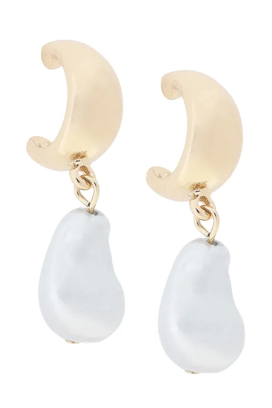 Sylvie Baroque Pearl Mini Hoop Earrings in Ivory sold by Canvas Style