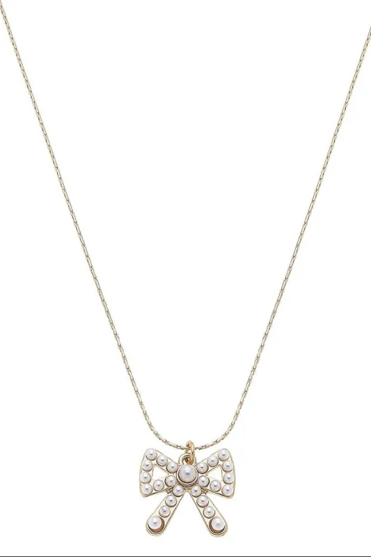Dawn Pearl Studded Bow Necklace in Ivory sold by Canvas Style