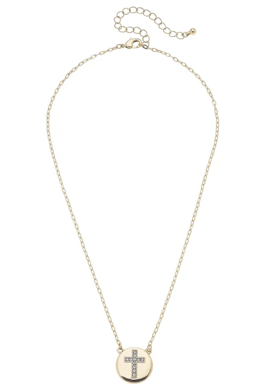 Catherine Pavé Cross Necklace in Shiny Gold sold by Canvas Style