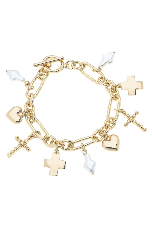 Helena Multi Cross Charm Bracelet in Shiny Gold sold by Canvas Style