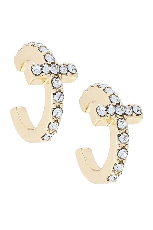 Seraphine Pavé Cross Hoop Earrings in Shiny Gold sold by Canvas Style