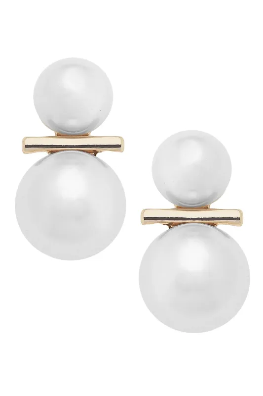 Astrid Double Pearl Statement Stud Earrings in Ivory made by Canvas Style