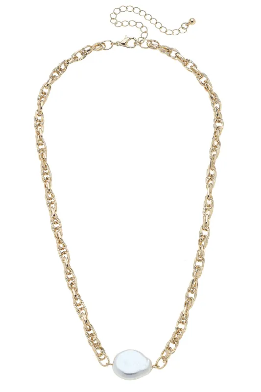 Violetta Baroque Pearl Chain Necklace in Shiny Gold sold by Canvas Style