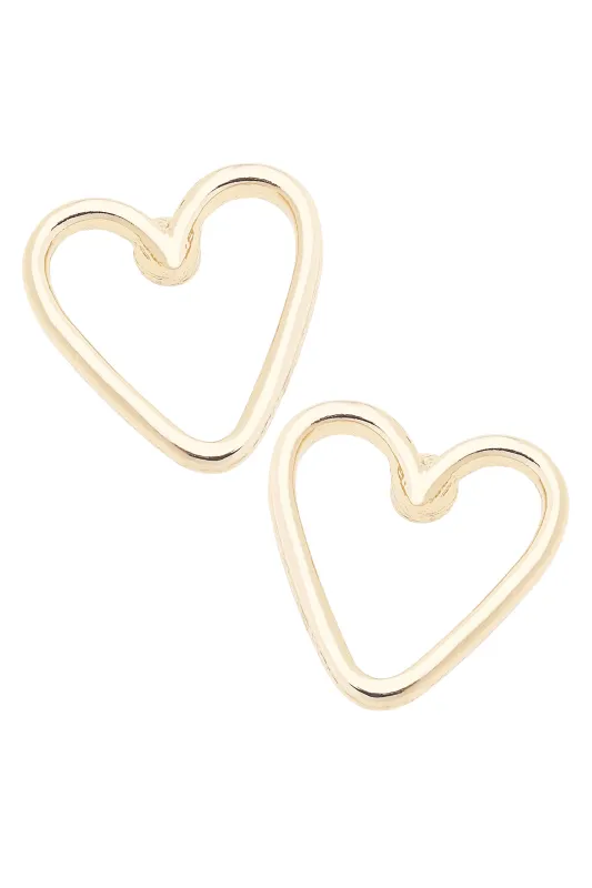 Patricia Open Heart Stud Earrings in Shiny Gold sold by Canvas Style