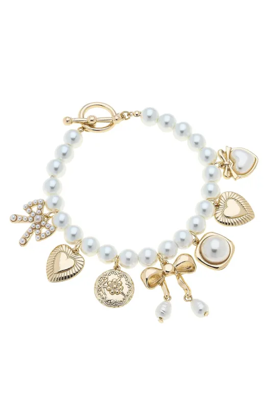 Antoinette Pearl Beaded Multi Charm Toggle Bracelet in Ivory sold by Canvas Style