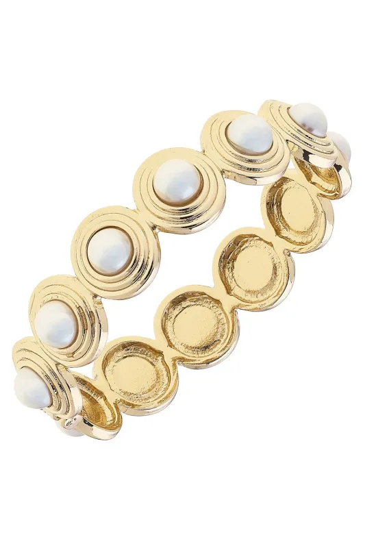 Cooper Caged Pearl Hinge Bangle in Shiny Gold sold by Canvas Style