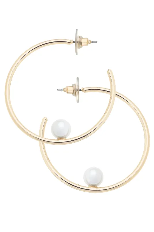 Jackie Pearl Hoop Earrings in Shiny Gold sold by Canvas Style