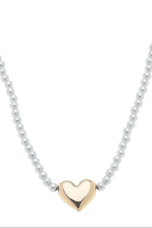 Minnie Pearl Beaded Heart Necklace in Ivory sold by Canvas Style
