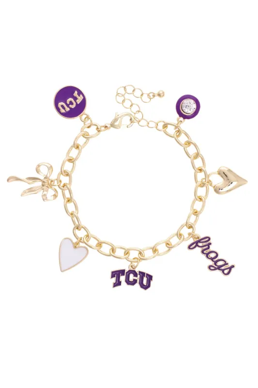 TCU Horned Frogs Enamel Icons Charm Bracelet in Shiny Gold sold by Canvas Style