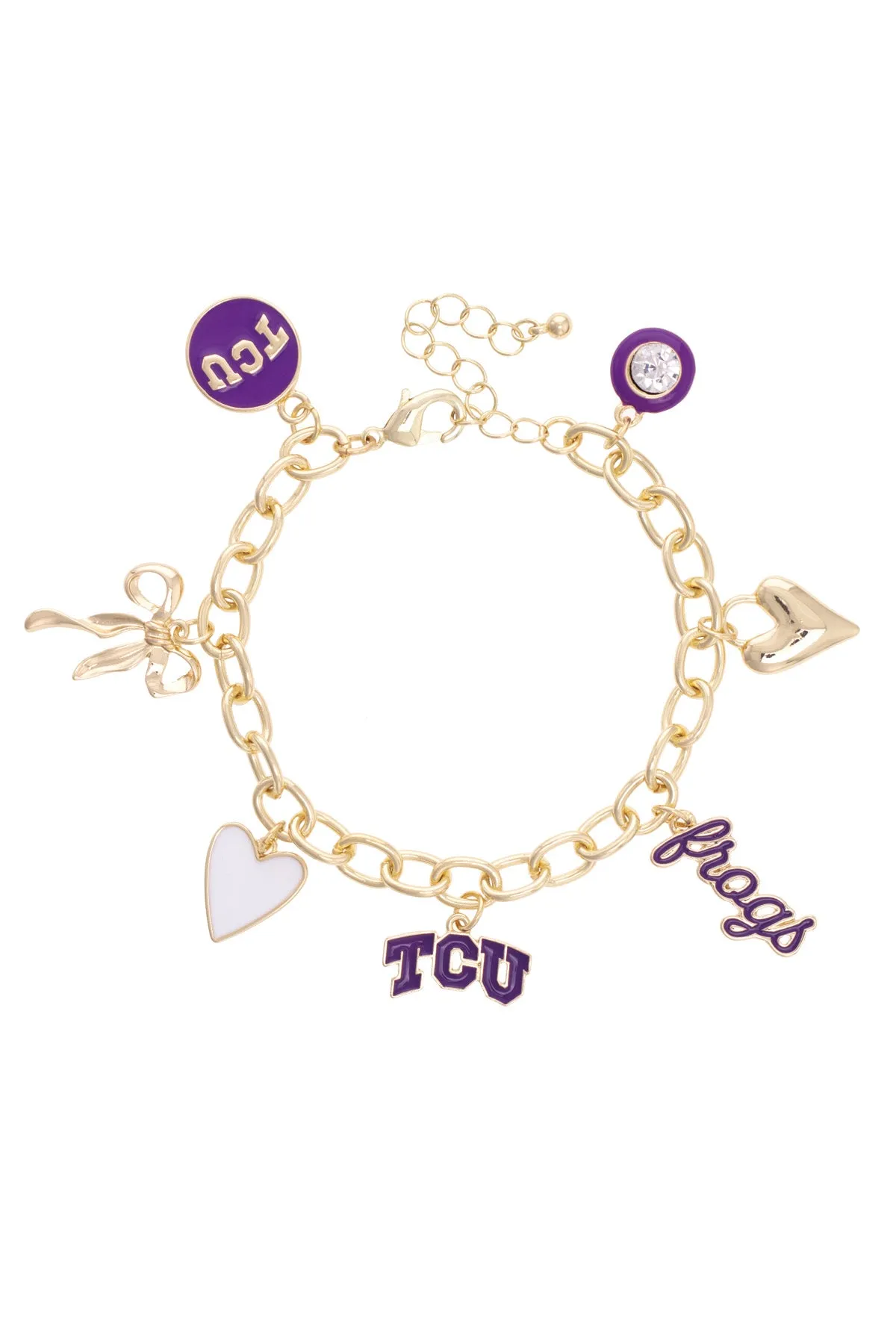TCU Horned Frogs Enamel Icons Charm Bracelet in Shiny Gold sold by Canvas Style