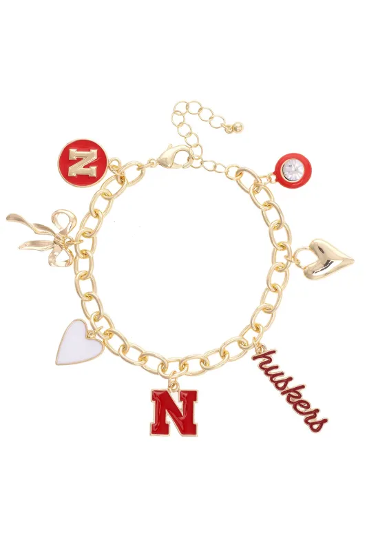 Nebraska Cornhuskers Enamel Icons Charm Bracelet in Shiny Gold sold by Canvas Style