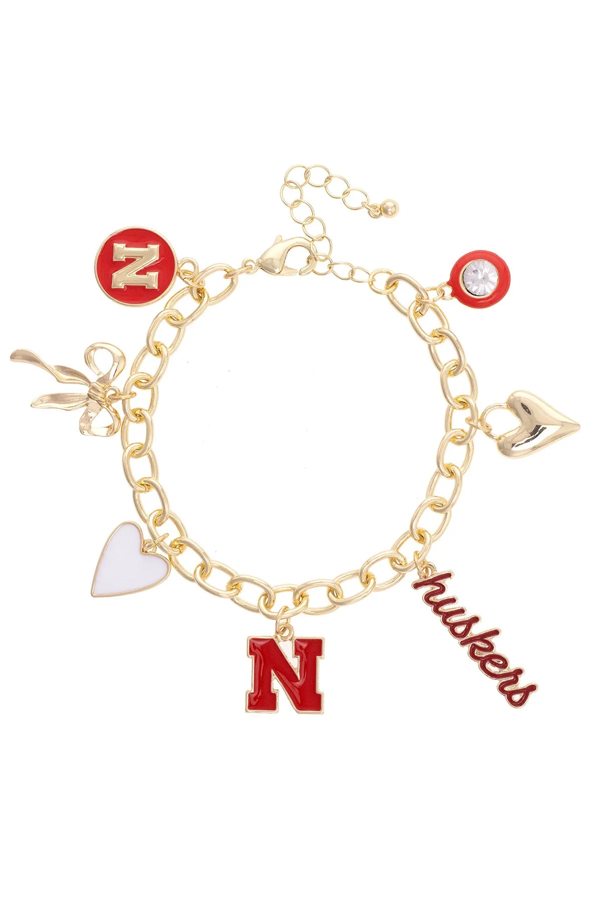 Nebraska Cornhuskers Enamel Icons Charm Bracelet in Shiny Gold sold by Canvas Style
