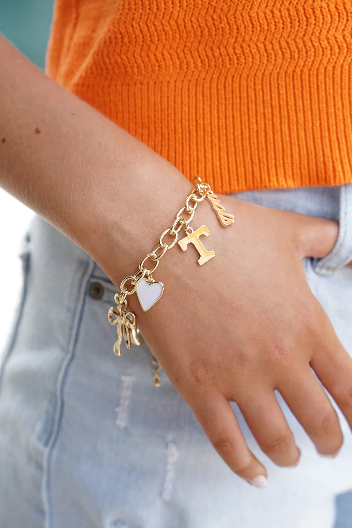 Tennessee Vols Enamel Icons Charm Bracelet in Shiny Gold sold by Canvas Style product image thumbnail 2