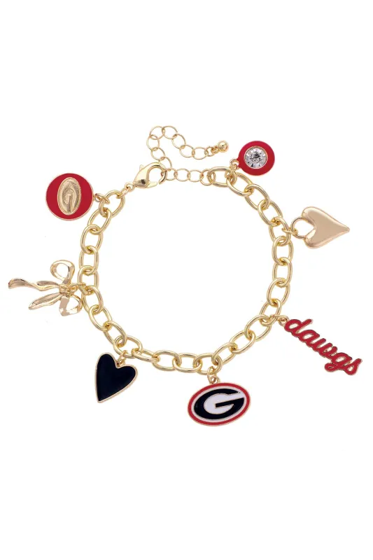 Georgia Bulldogs Enamel Icons Charm Bracelet in Shiny Gold sold by Canvas Style
