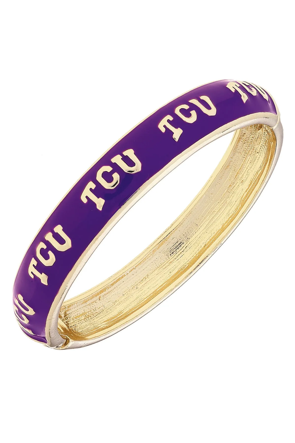 TCU Horned Frogs Sculpted Enamel Logo Hinge Bangle in Purple sold by Canvas Style