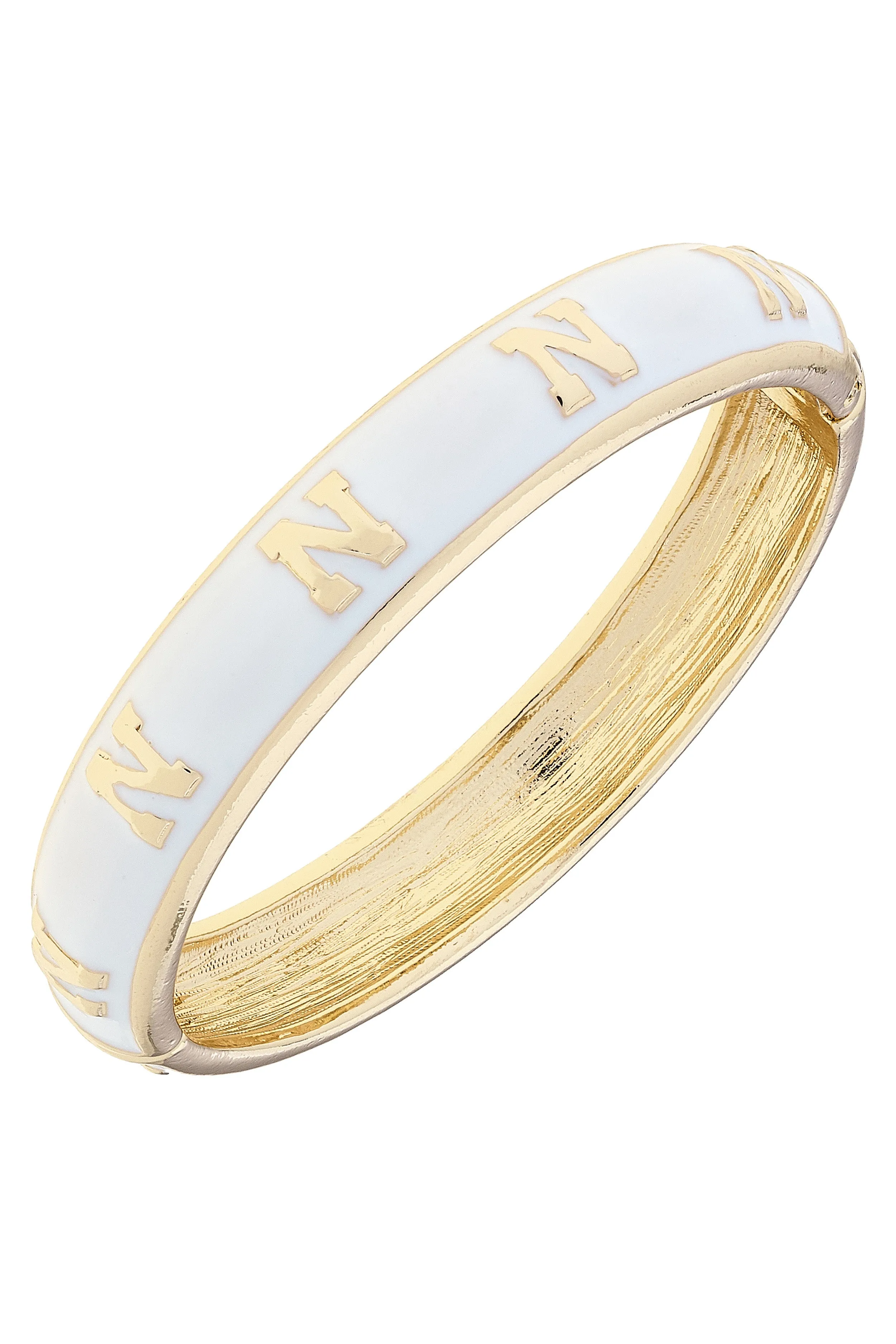Nebraska Cornhuskers Sculpted Enamel Logo Hinge Bangle in White sold by Canvas Style