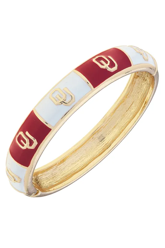 Oklahoma Sooners Sculpted Enamel Checkered Hinge Bangle in Crimson/White sold by Canvas Style