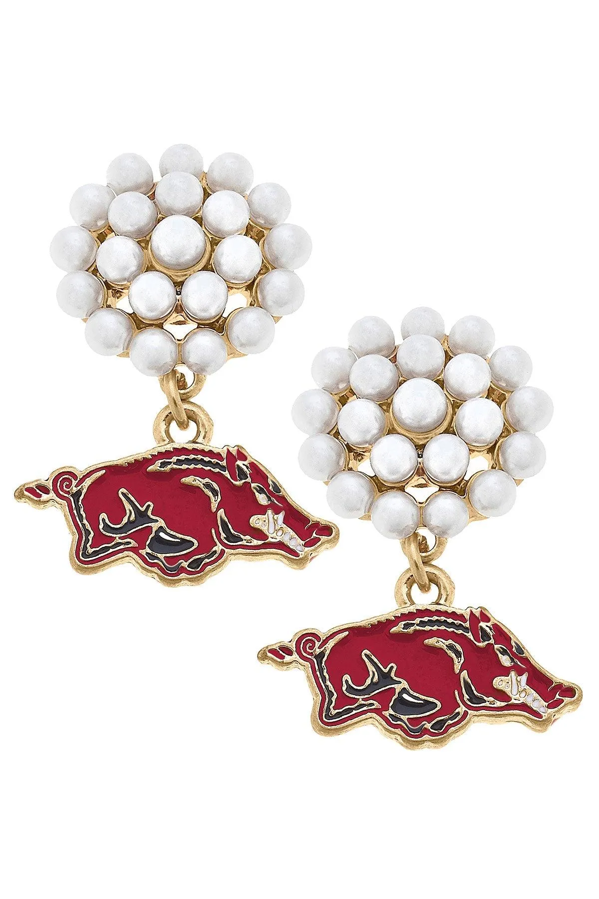 Arkansas Razorbacks Pearl Cluster Enamel Drop Earrings - FINAL SALE sold by Canvas Style