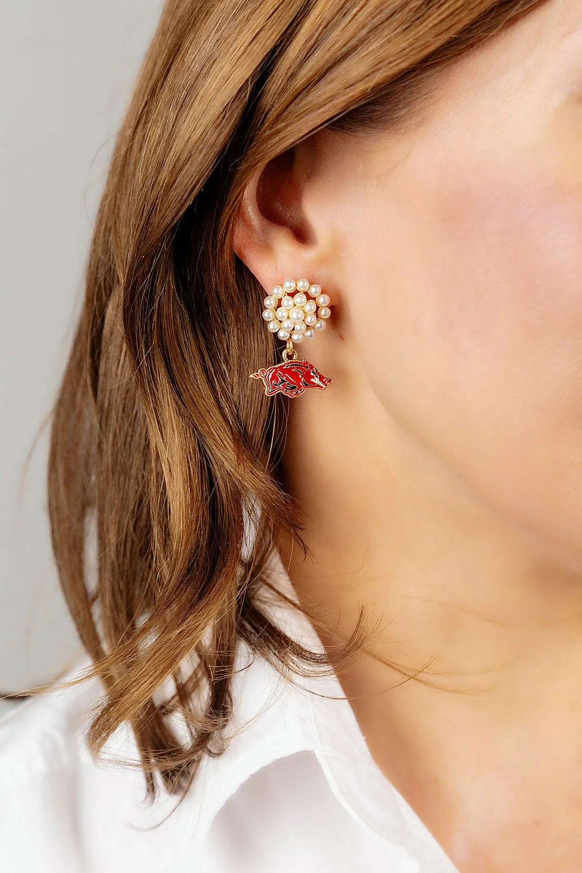 Arkansas Razorbacks Pearl Cluster Enamel Drop Earrings - FINAL SALE sold by Canvas Style product image thumbnail 2