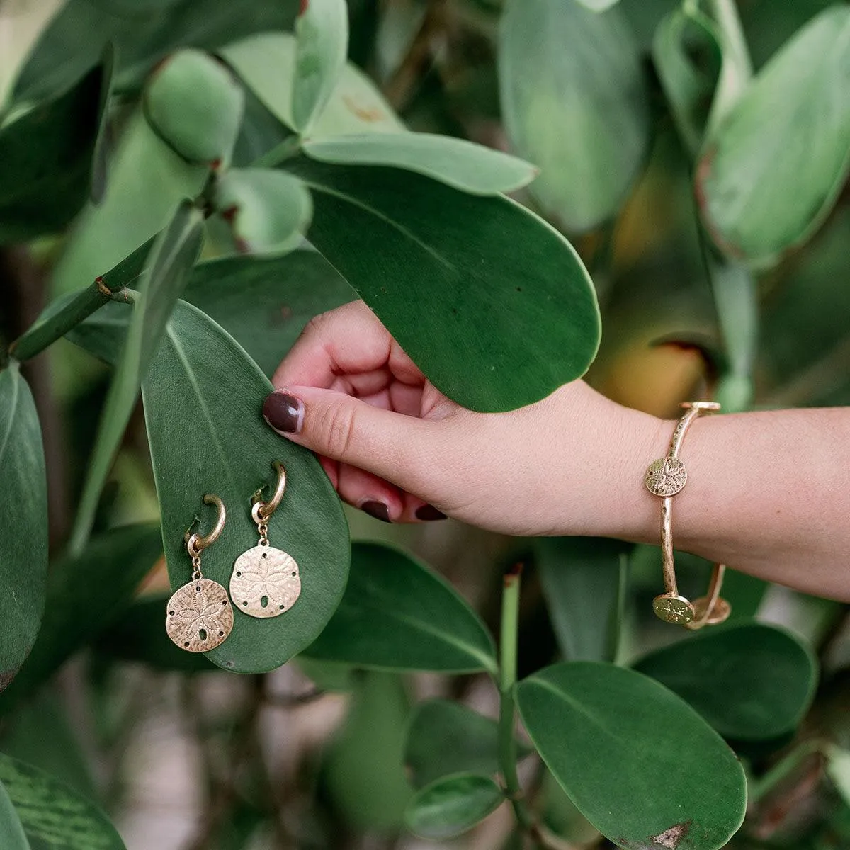 Sand Dollar Drop Hoop Earrings in Worn Gold sold by Canvas Style product image thumbnail 2