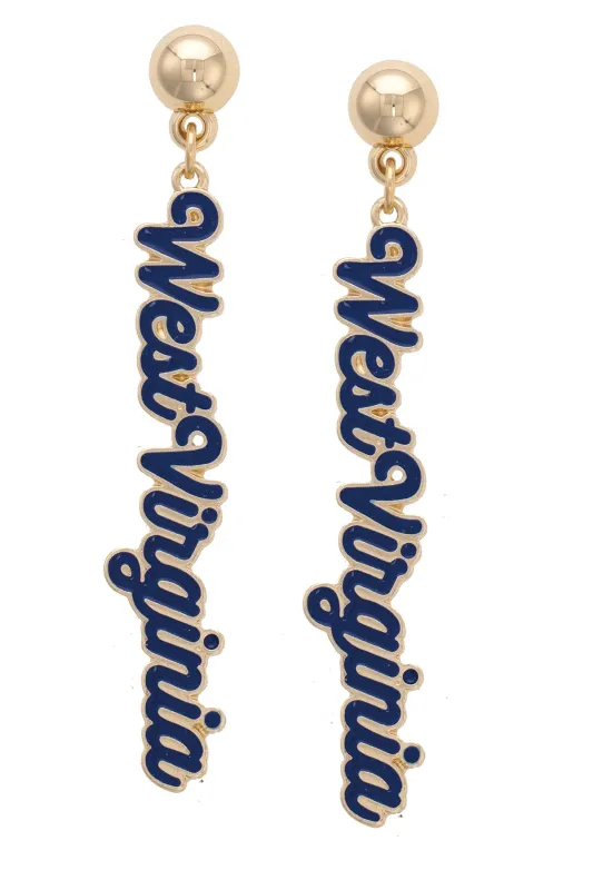 West Virginia Mountaineers Enamel Script Earring in Shiny Gold sold by Canvas Style