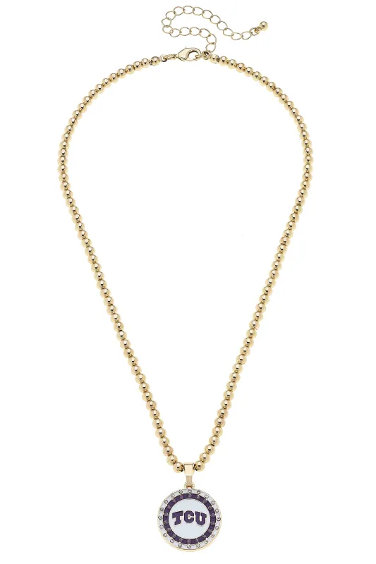 TCU Horned Frogs Pave Disc Necklace in Shiny Gold sold by Canvas Style