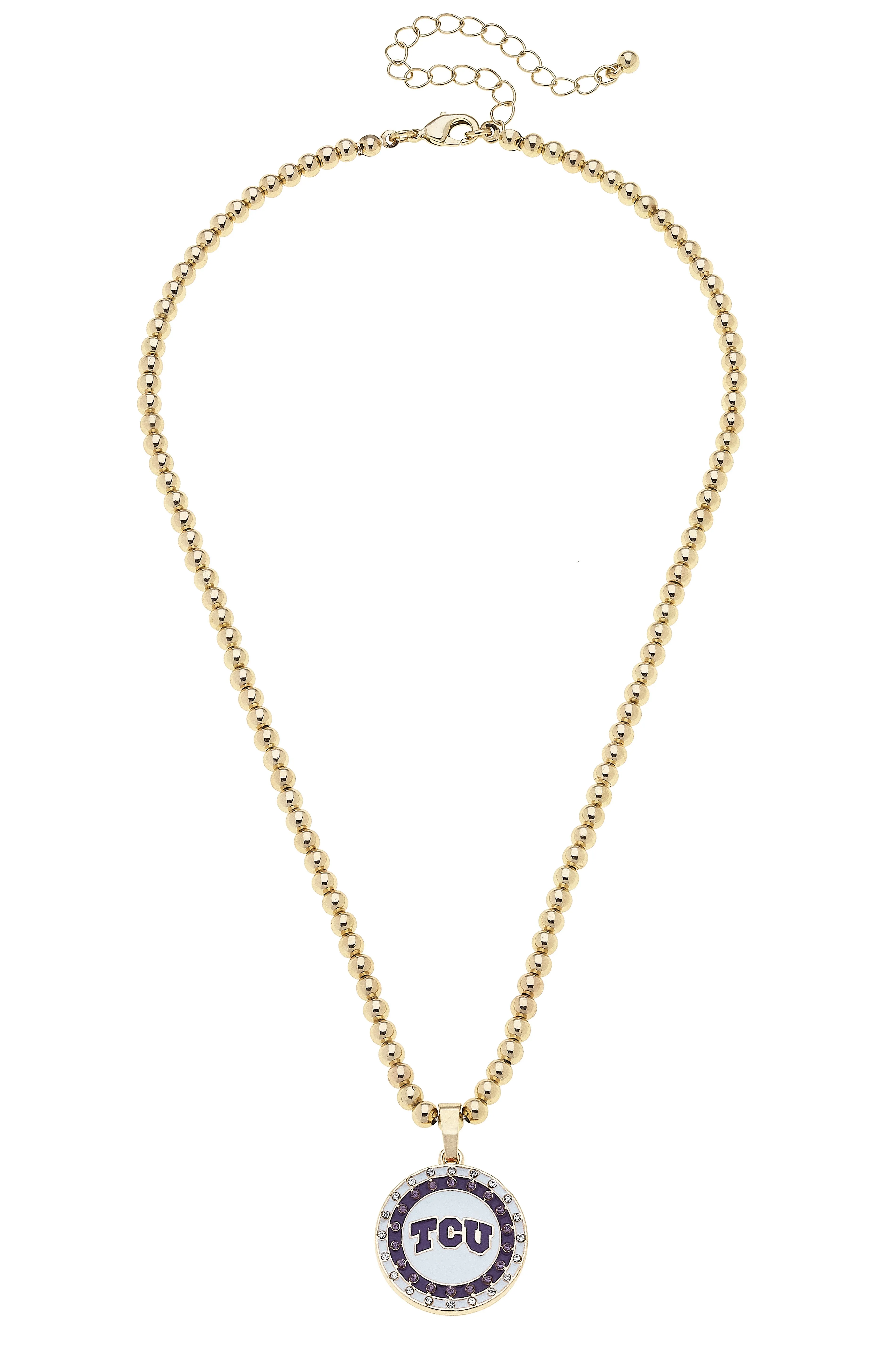 TCU Horned Frogs Pave Disc Necklace in Shiny Gold sold by Canvas Style