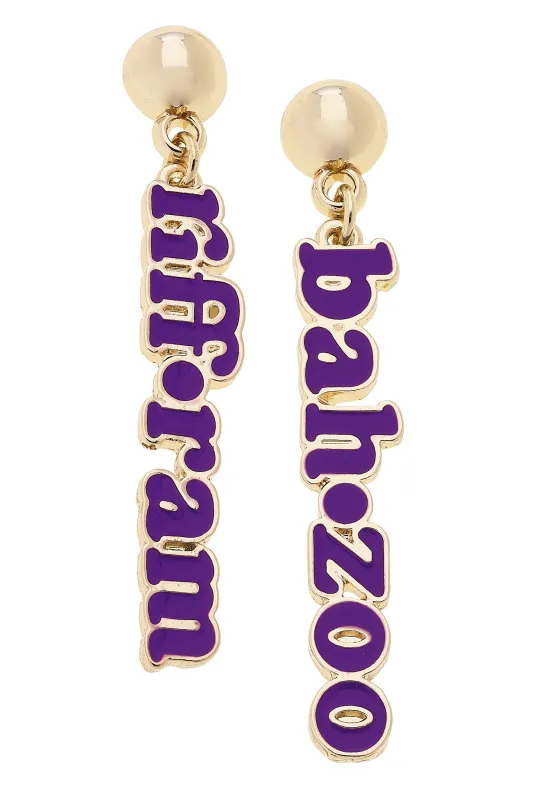 TCU Horned Frogs Slogan Earrings in Purple/Shiny Gold sold by Canvas Style