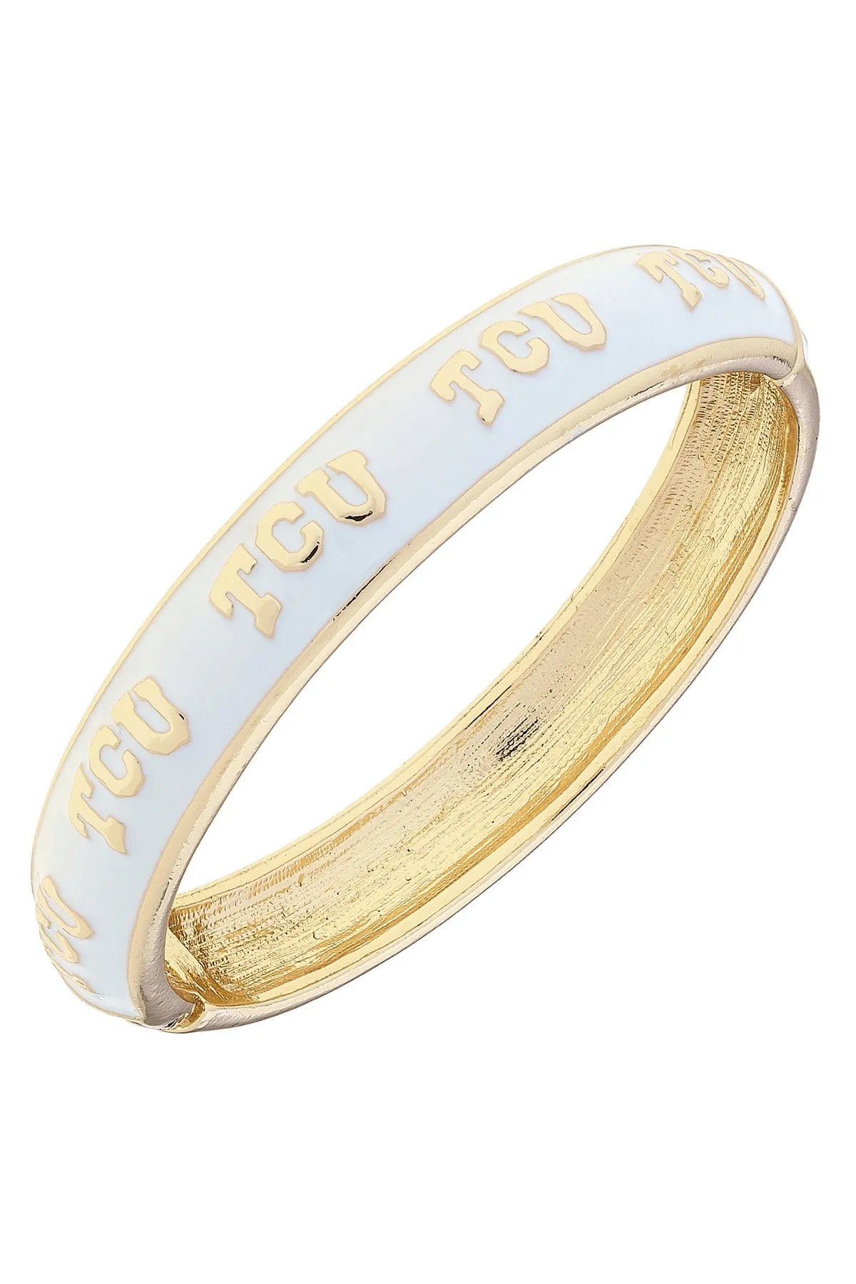 TCU Horned Frogs Sculpted Enamel Logo Hinge Bangle in White sold by Canvas Style