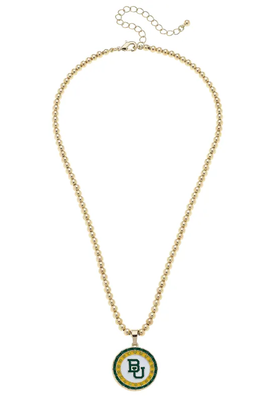 Baylor Bears Pave Disc Necklace in Shiny Gold sold by Canvas Style