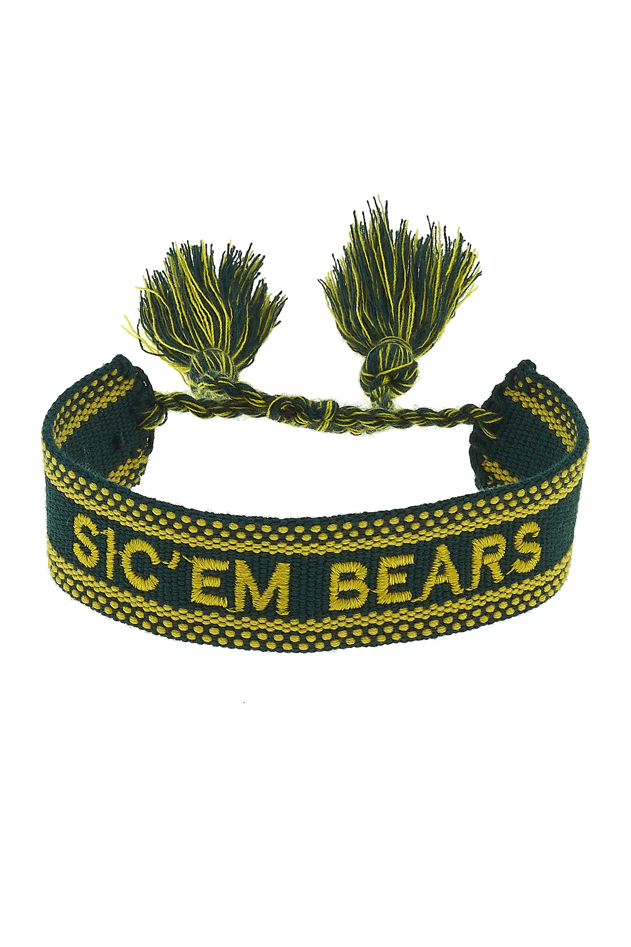 Baylor Bears Woven Tassel Bracelet in Green sold by Canvas Style