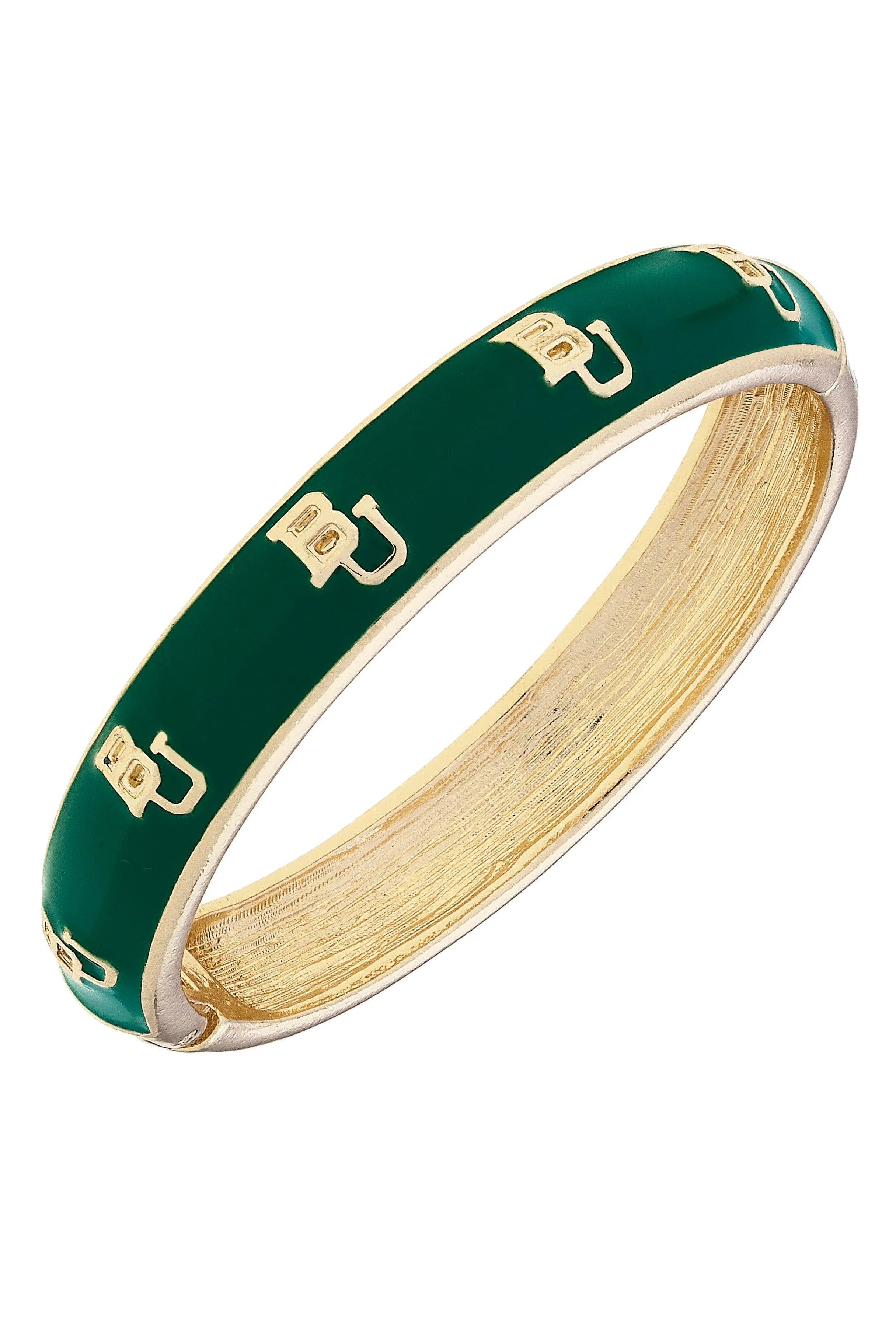 Baylor Bears Sculpted Enamel Logo Hinge Bangle in Green sold by Canvas Style