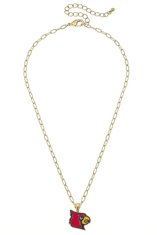 Louisville Cardinals Enamel Pendant Necklace in Shiny Gold sold by Canvas Style