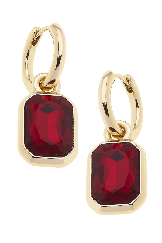 Reagyn Rhinestone Drop Hoop Earrings in Red sold by Canvas Style