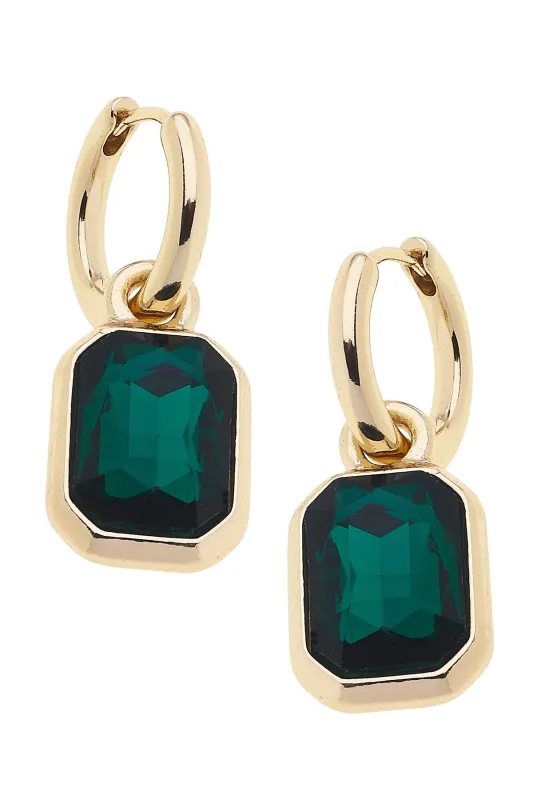 Reagyn Rhinestone Drop Hoop Earrings in Emerald sold by Canvas Style
