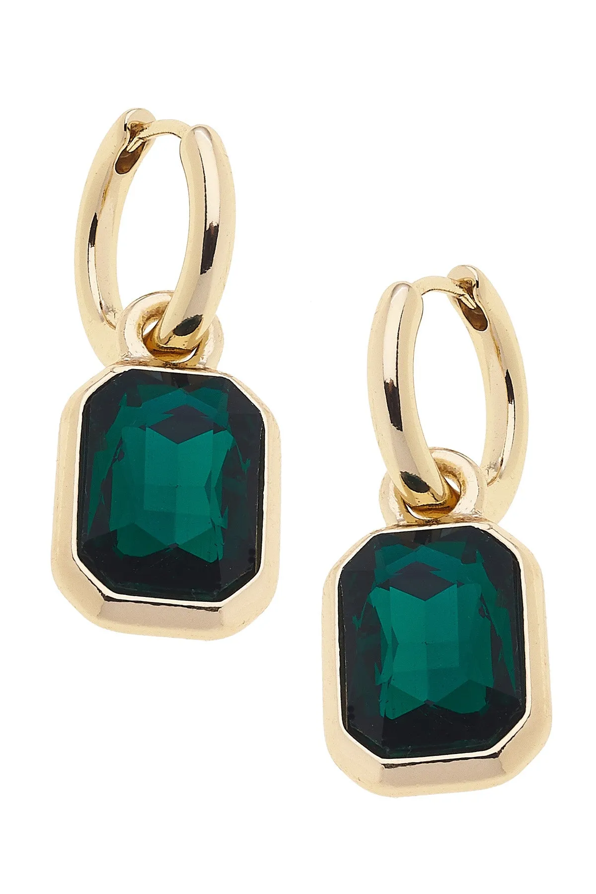Reagyn Rhinestone Drop Hoop Earrings in Emerald sold by Canvas Style
