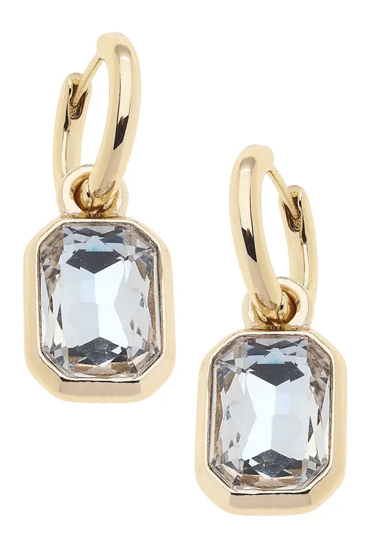 Reagyn Rhinestone Drop Hoop Earrings in Clear sold by Canvas Style