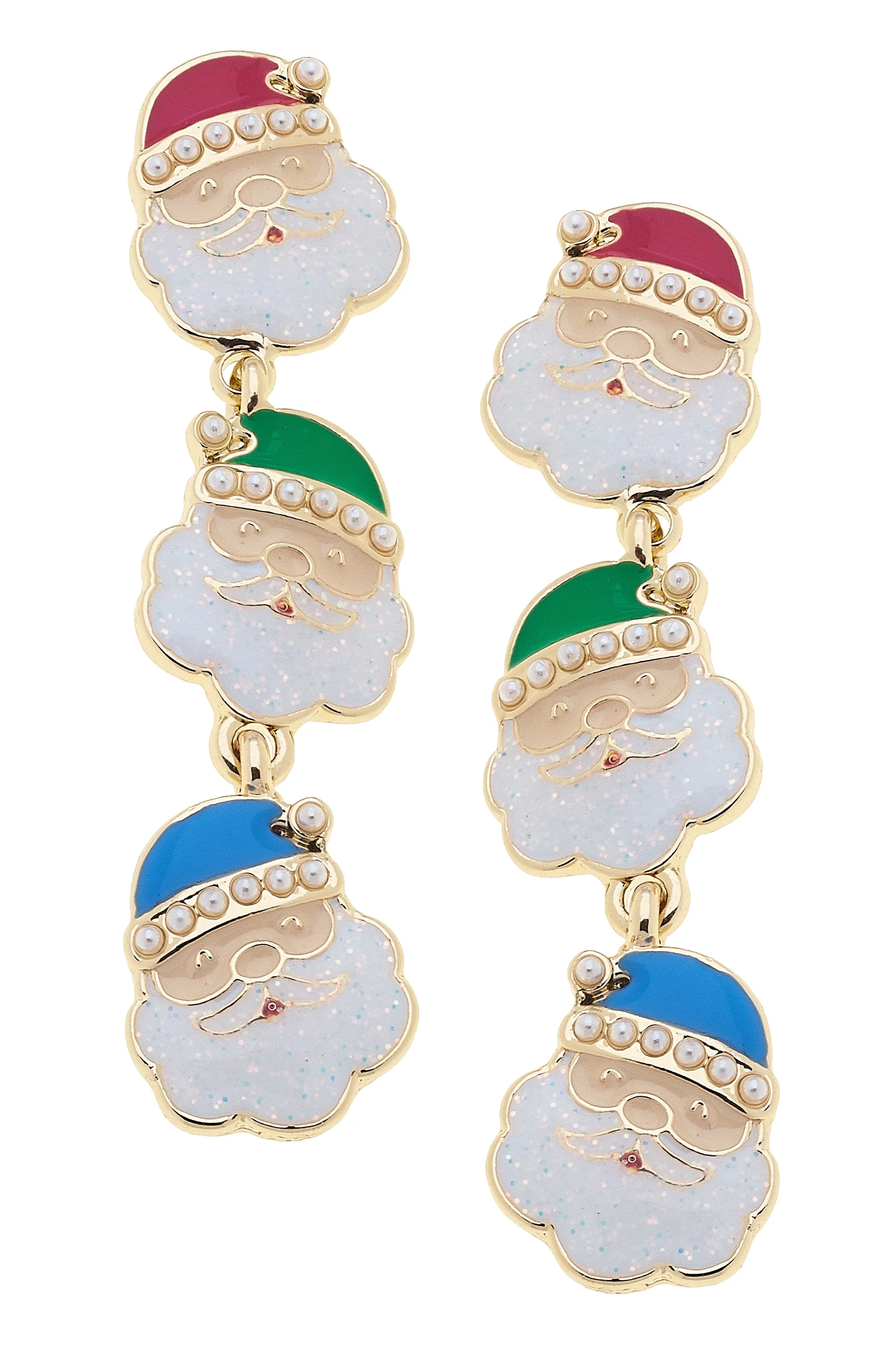 Pearl Studded Santa Face Earrings in Red/Green/Blue sold by Canvas Style