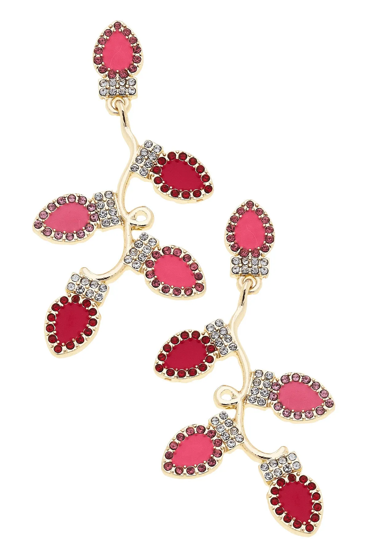 Rhinestone Embellished Enamel Christmas Lights Earrings in Pink & Red sold by Canvas Style