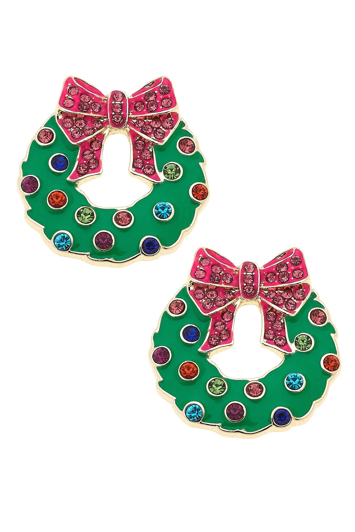 Bejeweled Christmas Wreath Earrings in Green sold by Canvas Style