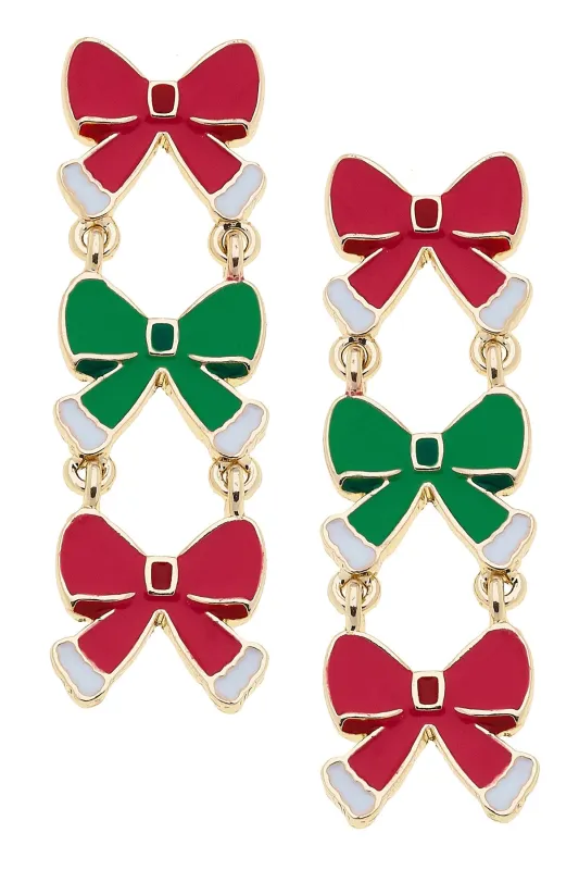 Linked Christmas Bow Earrings in Red & Green sold by Canvas Style