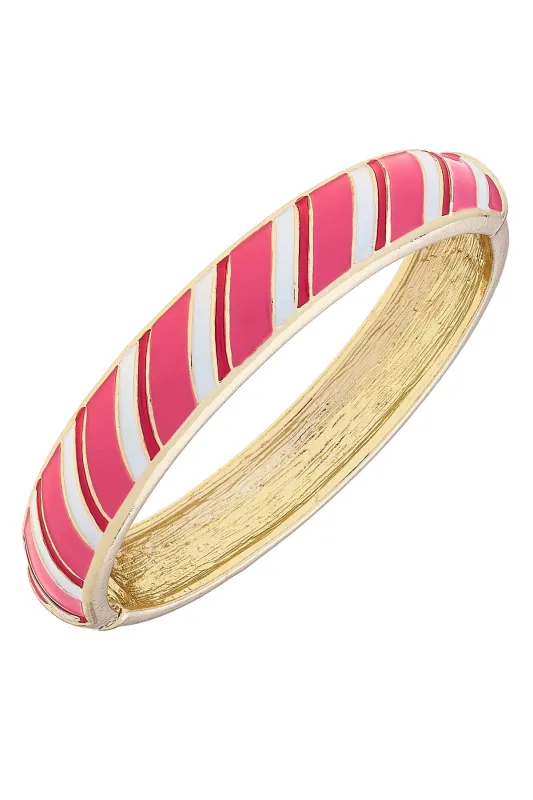Candy Cane Striped Enamel Hinge Bangle in Pink/White/Red sold by Canvas Style