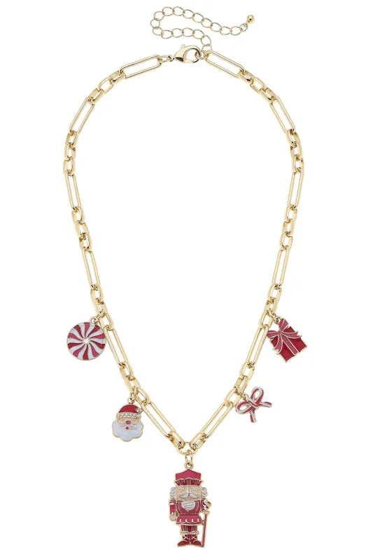 Christmas Cheer Enamel Charm Necklace in Red/Pink/White sold by Canvas Style